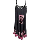 Mogul Interior Eliza Women Tank Dress Batik Embroidered Relaxed Fit Flared Sleeveless Rayon Cover up Caftan L
