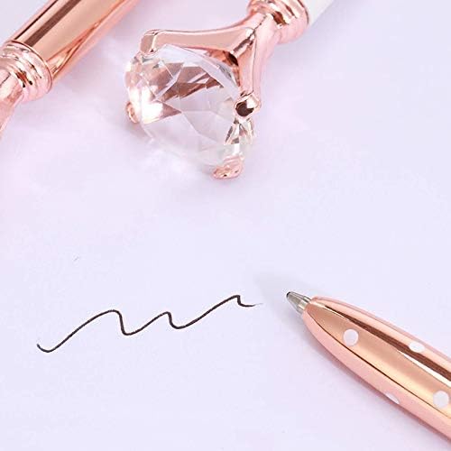 LA HUATE 8pcs Big Crystal Diamond Pens Metal Ballpoint Pens Black Ink Business School Office Supplies, Rose Gold - Image 4