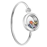 Jovivi Personalized Custom Stainless Steel Clear Glass Memory Living Floating Charm Locket Bracelet Bangle with 12pcs Cubic Zirconia Birthstones for Women