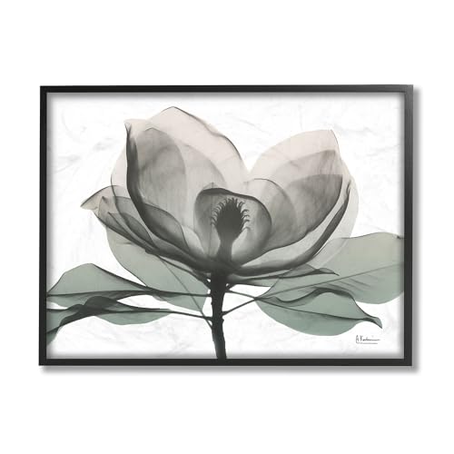 'White Magnolia Flower Green Silhouette'| Framed Giclee Art