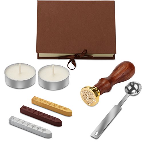 ALLOMN Retro Wooden Wax Seal Stamp Kit Vintage Classic Antique Alphabet Initial Letter Set Brass Color with 3pcs Sealing Wax Stick And Spoon (Rose B) - Thumbnail 7