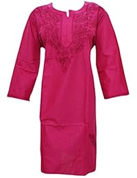 Mogul Womans Tunic Caftan Dress Pink Embroidered Cotton Kurta XXL