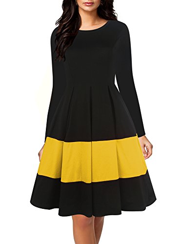 Oxiuly Womens Vintage Long Sleeve Round Neck Contrast Casual Pockets |  Desertcart Guam