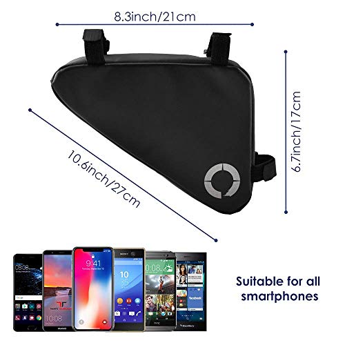AutoWT Bike Frame Bag, Bicycle Triangle Bag Front Tube Water Resistant Waterproof Cycling Pack Strap-On Saddle Pouch Storage Bag for Mini Bike Pumps Repair Tools Road Mountain Bike(1.5L)