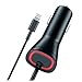 Apple iPhone 8 8+ X 7 7 Plus 6 6S 6+ 6S+ SE 5 5S New Rapid Fast Car Charger - 5 Foot Coiled Cord 5v / 2.1 Amp - Black - Red LED