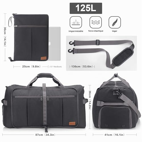 Upeelife Foldable Travel Bag, 125L, Large Travel Bag for Women, Men, Sports, Waterproof, Weekend Bag with Shoe Compartment and Wet Pocket