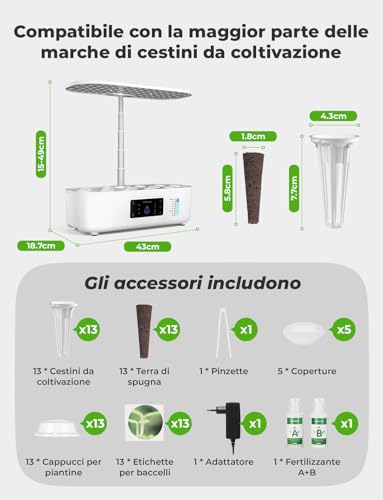 GOLUMUP 13 Pods Hydroponic Greenhouse, Smart Garden with Dual Grow Modes, with LED Grow Light, Automatic Timer, Adjustable Height, White