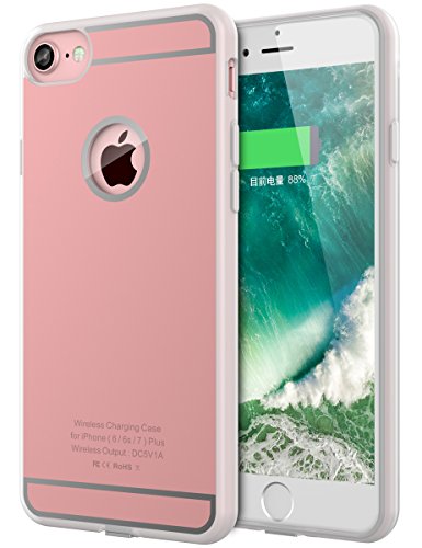 iPhone 7 Wireless Receiver Case ,Foxin Apple iPhone Qi Wireless Charging case Flexible Lightning Connector [1A Upgrade] (Rose Gold)