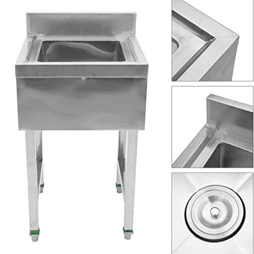 Simoner Commercial Kitchen Prep & Utility Sink, Stainless Steel Square Double Slot Sink with 4 Stable Legs Bathroom Wash Basin Rack Shelf (Single Slot)