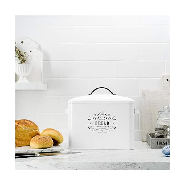 Extra Large White Farmhouse Bread Box for Kitchen Countertop Holds 2