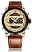 Tonnier Genuine Leather Band Analog Digital LED Dual Time Display Mens Watch, Brown&Gold