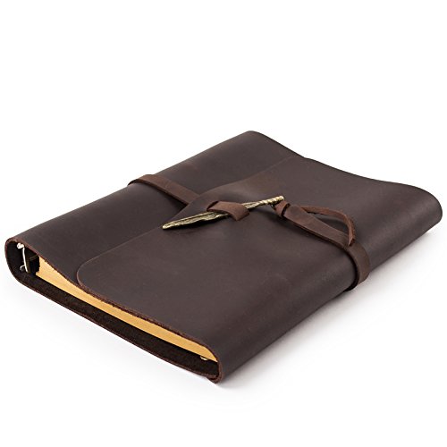 Ancicraft-Soft-Genuine-Leather-Journal-Diary-Notebook-with-Retro-Feather-Charm-6-Ring-Binder-A5-Blank-Craft-Paper-Dark-Brown-A5-Blank-Craft-Paper