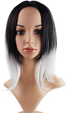 SQDeal Costumes Accessories Human Hair Wig Extenstion for Women Lady Girl Cosplay Party (35CM Straight Black to Grey)