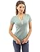 PattyBoutik Women Notch Neck Buttons Trim Top (Light Heather Green Small)