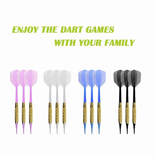 Bar Darts - Plastic Tip Darts Set - 12 Pcs 16 Grams Soft Tip Dart for Electronic Dart Board - Plastic Darts Shafts and Flights, 60 Extra Safety Tips