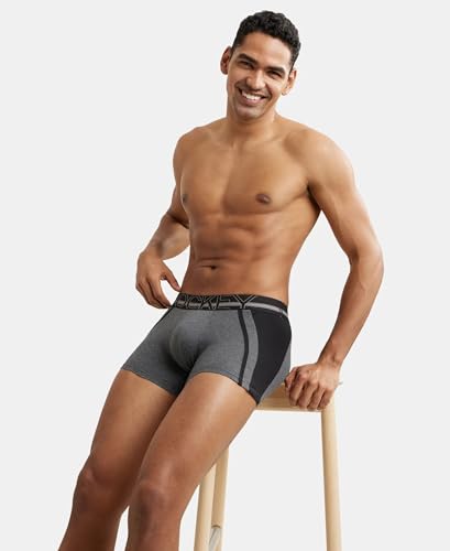 Jockey US21 Men's Super Combed Cotton Elastane Stretch Solid Trunk with Ultrasoft Waistband_Charcoal Melange_L 4