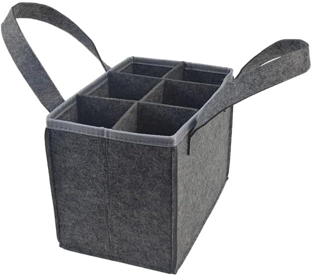 KITERI Wine Bottle Bag, 6 Bottle Wine Carrier Felt Wine Bottle Holder Bag Bottles Carrier Bags Felt Wine Tote Bags for 6 Bottles with Flexible Dividers for Party BBQ Picnic, Grey