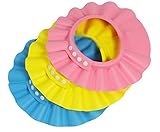 VNDEFUL 3PCS Children Baby Kids Waterproof Bathing Cap Soft Shampoo Shower Protect Hat Adjustable ( colors yellow, blue and pink )