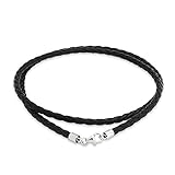 Bling Jewelry 3mm Black Braided Leather Cord Silver Plated Necklace