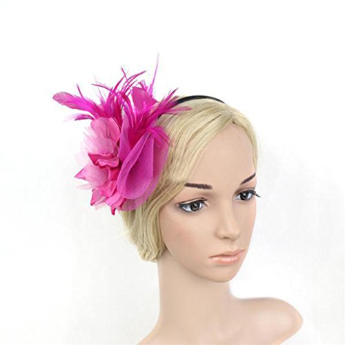 Yamalans Women Feather Fascinator Floral Veil Hairband Bridal Headwear for Party Stage - Thumbnail 6