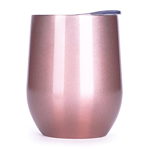 12oz Rose gold Wine Tumbler Stemless Glass Insulated Stainless Steel Coffee Tumbler Cup with Lid for Wine, Coffee, Champagne, Drinks, Cocktails - Thumbnail 5