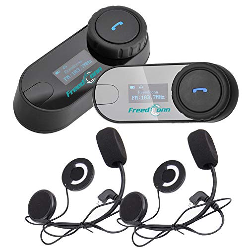 Buyee 2pcs BT Interphone Motorcycle Helmet Bluetooth Headset Wireless Intercom Headphones with Microphone for Motorbike Scooter Skiing Communication Range-800M