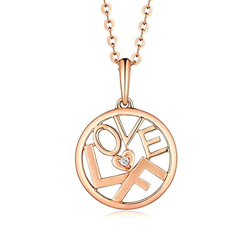 Gnzoe Silver Plated Women Diamond Necklace Pendant Engraved "LOVE F" Heart Round Shape Chain Polished
