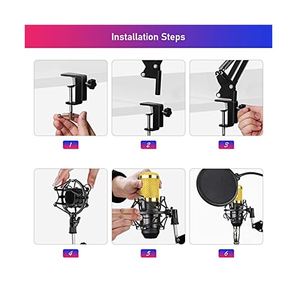 HCFSUK FHISD Kondensator Mikrofon Set, BM-800 Professional Mikrofon-Kit mit V8 Live-Soundkarte Boom Arm Shock Mount für… – Bild 6