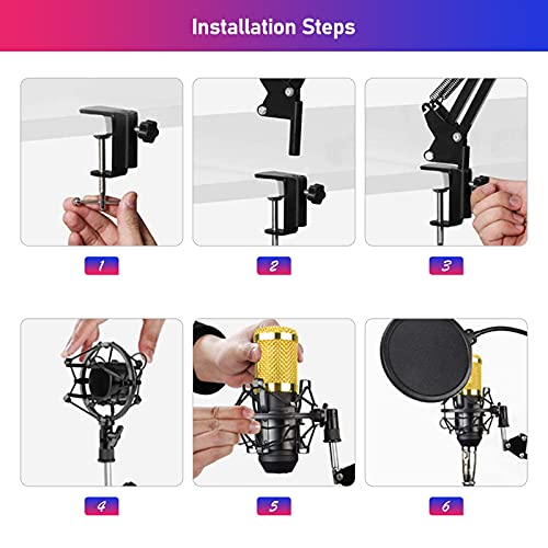 HCFSUK FHISD Kondensator Mikrofon Set, BM-800 Professional Mikrofon-Kit mit V8 Live-Soundkarte Boom Arm Shock Mount für… – Bild 6