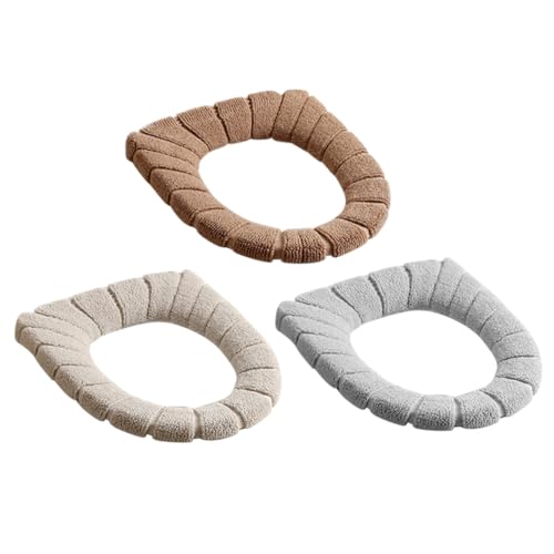 WOONEKY 3pcs Warm Elastic Round Toilet Seat Pads Stretchable Washable Pads for Potty Seat Random Color