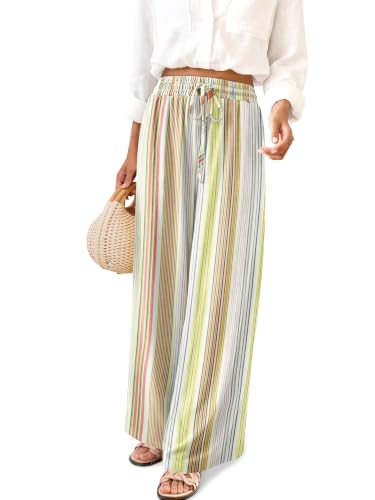 KISSMODA Women's Wide Leg Lounge Pants with Pockets Yellow Stripe XL at Amazon