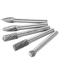 Juego de 5 brocas de diamante de vástago de 1 4" para herramienta rotativa, 0.236 x 0.315 in, carburo de tungsteno para carpintería, perforación, tallado, grabado y molienda (corte único)