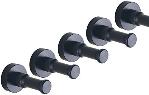 Yuanlar Bath Towel Hooks Hat Coat Robe Door Wall Hook Hanger Space Aluminum, Set of 5 in Pack (Black)