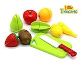 Little Treasures Play Chopping Kitchen toy colorful cutting food playset includes easy to cut apple, kiwi, grapefruit, lemon, banana, pear, strawberry Fasten and reattach easily for easy slicing