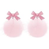 Bow Pom Pom Earrings for Women Winter Pompoms Earrings Pink Blue Fluffy Pom Bowknot Earrings Christmas Party Jewelry Gifts