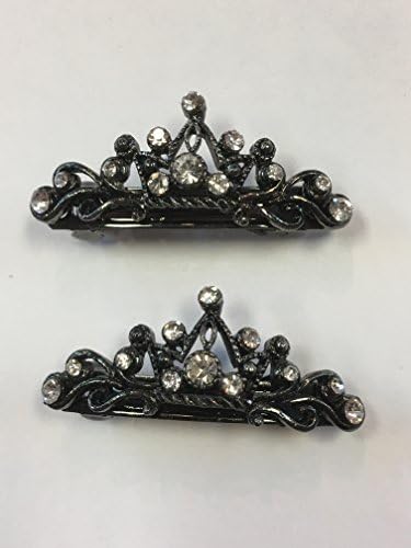2 Pieces Set Crown Design Clear Rhinestone With Black Color Metal Clips