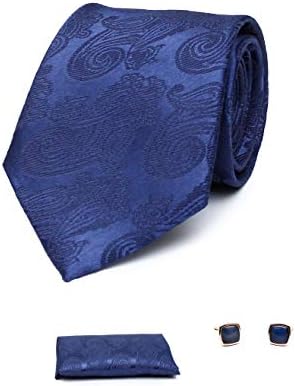 COCO CHANEL Men's Silk Summer Stain Resistant Necktie, Pocket Square, Cufflinks Set (Blue)