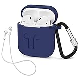 LIKDAY AirPods Case with Strap Protective Silicone Cover with Carabiner for Apple Airpods Accessories ( Midnight Blue )