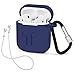 LIKDAY AirPods Case with Strap Protective Silicone Cover with Carabiner for Apple Airpods Accessories ( Midnight Blue )