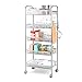Cozzine 5-Tier Metal Mesh Rolling Cart, Kitchen Rolling Utility Cart Trolley Storage Cart with Lockable Wheels, Wire Basket Shelf Trolley with 5 Side Hooks for Home Kitchen Office Bathroom, Sliver