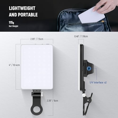 NEEWER Selfie Light with Front & Back Phone Clip, High Power 60 LED 2000mAh Rechargeable CRI 95+, 3 Light Modes, Portable Clip on Light for Tablet/Laptop, Zoom Call TikTok Video Fill Light (NL-60AI)
