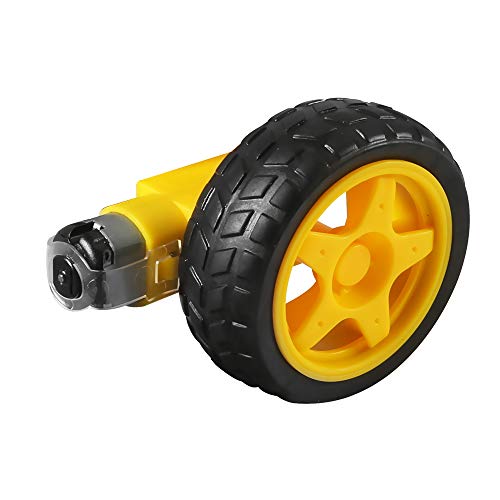 Aokin 4PCs DC Electric Motor with 4Pcs Plastic Toy Car Tire Wheel, 3-6V Dual Shaft Geared TT Magnetic Gearbox Engine