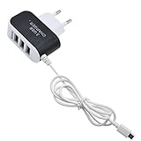 Mchoice 3.1A 3 in 1 Port USB EU Plug Home Travel Wall Charger AC Power Adapter With Cable for Phone (Black)
