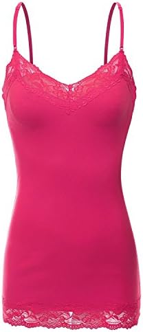 Bozzolo Women's Junior & Plus Adjustable Spaghetti Strap Lace Trim Tunic Tank Top