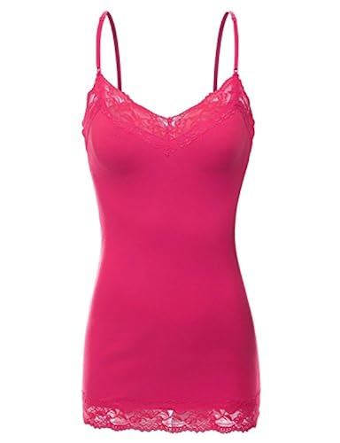 XT1004L Ladies Adjustable Spaghetti Strap Lace Trim Long Tunic