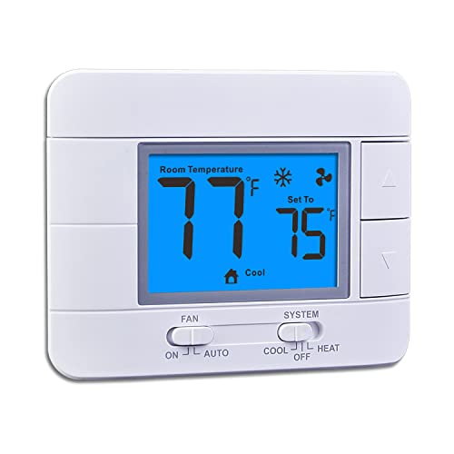 Verbessertes digitales Nicht programmierbares Thermostat für Zuhause, 1 Wärme/1 Kühlung, einstufiges System, mit Temperatur- und Feuchtigkeitsmonitor und großem