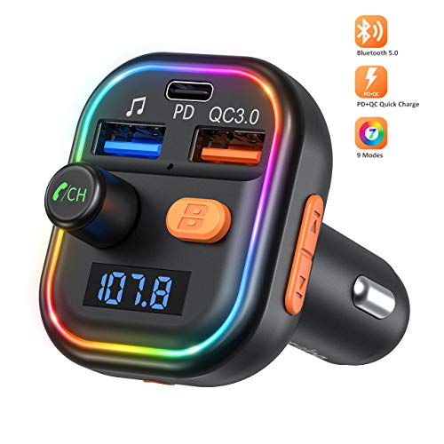 VicTsing Bluetooth FM Transmitter for Car, 41W PD & QC3.0, Car Radio Audio Adapter, RGB Backlight/Deep Bass/ BT5.0, U Disk/TF Card Music Play, Hands-free Support Siri Google-Assistant