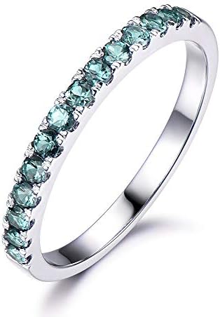 Milejewel Alexandrite RingAlexandrite Wedding Ring 14k White Gold Half Eternity Engagement Ring Color Change Stacking Matching
