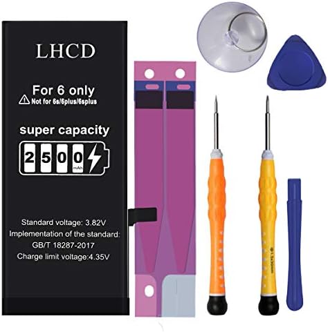 LHCD New Battery for iPhone 6, 2500mAh High Capacity Li-ion Replacement Battery, Professional Full Set Repair Tool Kit and Instruction -[2 Year Warranty]