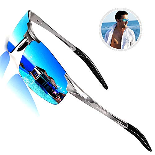 ROCKNIGHT Driving Polarized Sunglasses for Men UV Protection Mirrored Sunglasses Ultra Lightweight Al-Mg Metal Outdoor Golf Fishing Sports Sunglasses Rimless
